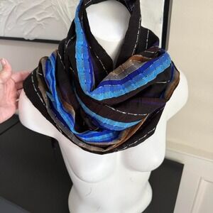 Black & blue striped scarf‎ 19" x 78" fringed bottom